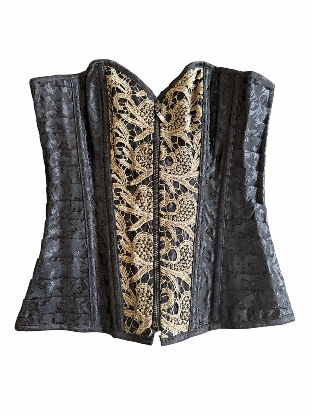 Spirit Black Brocade Lace-Up Corset Bustier Top – Size Medium